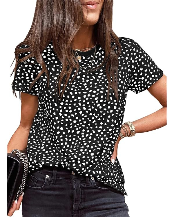 EVALESS Womens Casual Polka Dot Tops Crewneck Short Sleeve T Shirts Fashion 2024 Spring Summer Lo... | Amazon (US)