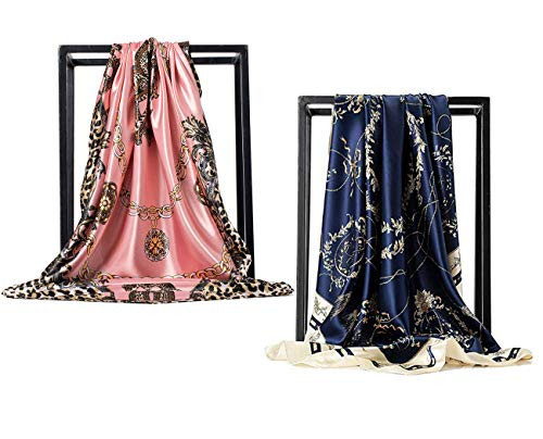 YMXHHB Silk Like Scarf Neck Scarves Women’s Large Square Satin Hair Scarf 35 x 35 inches (Ac43) | Amazon (US)