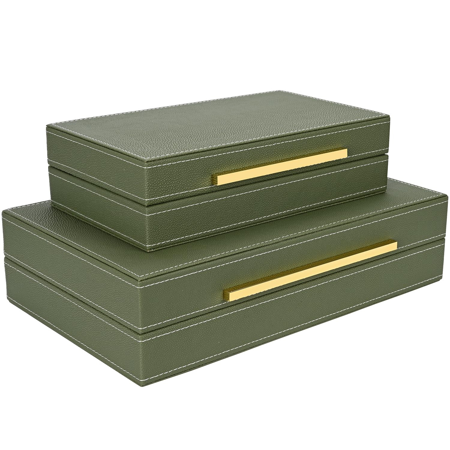 Green Shagreen box Set of 2 Faux Leather Decorative Boxes,Large Nesting Storage Decorative Boxes ... | Amazon (US)