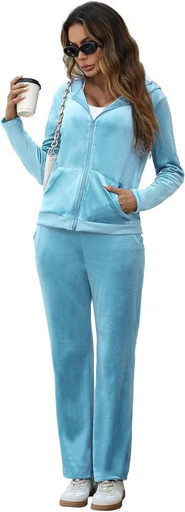 Marvmys Velour Tracksuit Womens 2 Piece Outfits Velvet Sweatsuit Jogging Suit Full Zip Up Hoodie ... | Amazon (US)