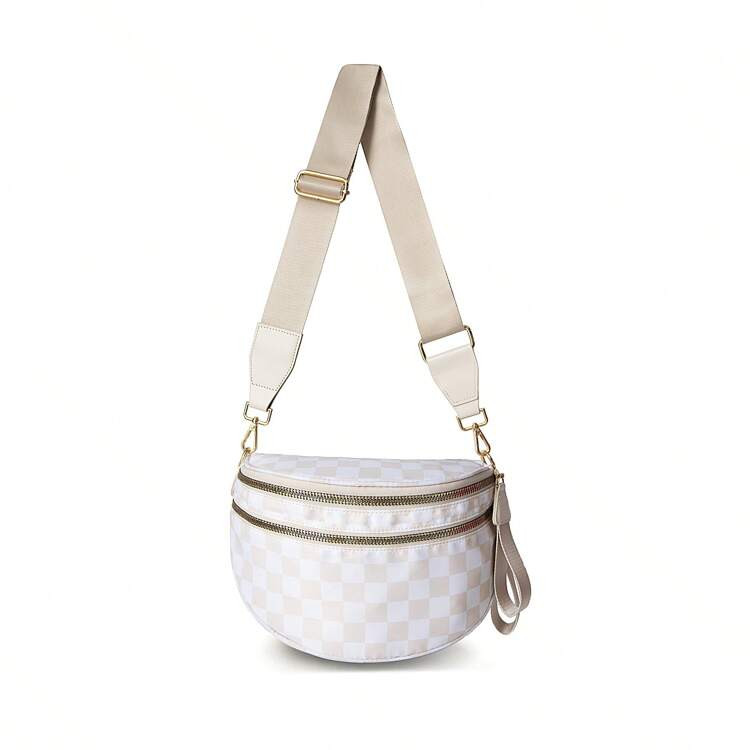 Beige And White Checkered Crossbody Bum Bag Fanny Pack, Sling Bag,Crossbody Bags For Women Man Ou... | SHEIN