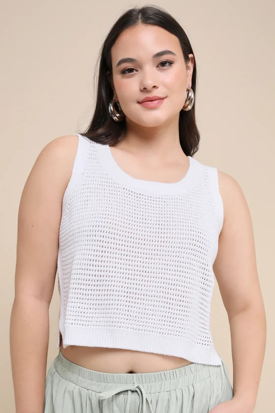 Get the Look White Loose Knit Sweater Tank Top | Lulus