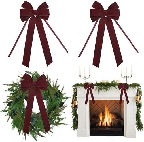 AIMUDI Burgundy Velvet Bows - 6.5" x 15" Christmas Bows for Gift Wrapping, Tree, Wreath, Garland,... | Amazon (US)