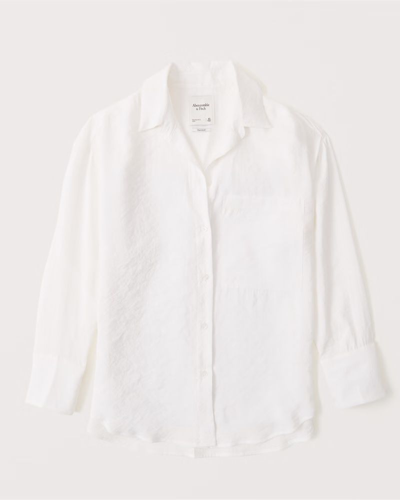 Oversized Long-Sleeve Crinkle Cupro Shirt | Abercrombie & Fitch (US)