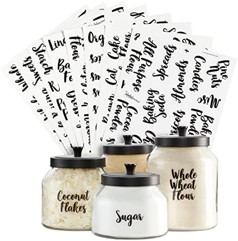 Talented Kitchen 135 Pantry Labels for Containers, Preprinted Black Cursive Food Jar Label Stickers  | Amazon (US)