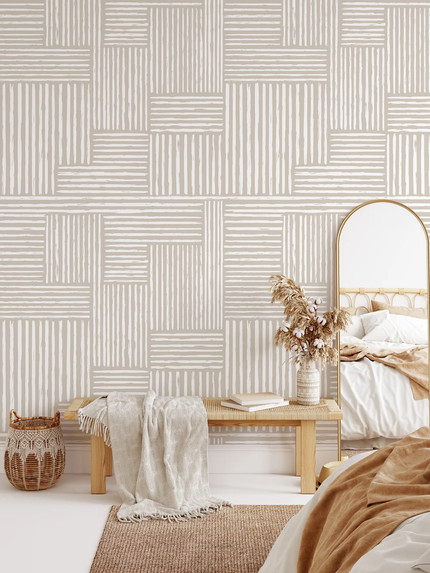 Abstract Wallpaper, Straight Lines Wallpaper, Removable Wallpaper, Modern Home Decor, Beige Wallp...