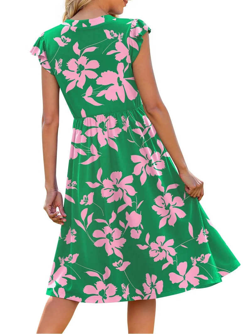 Fantaslook Summer Dresses for Women Ruffle Sleeve V Neck Midi Dresses Fashion Casual Flowy Vacati... | Walmart (US)