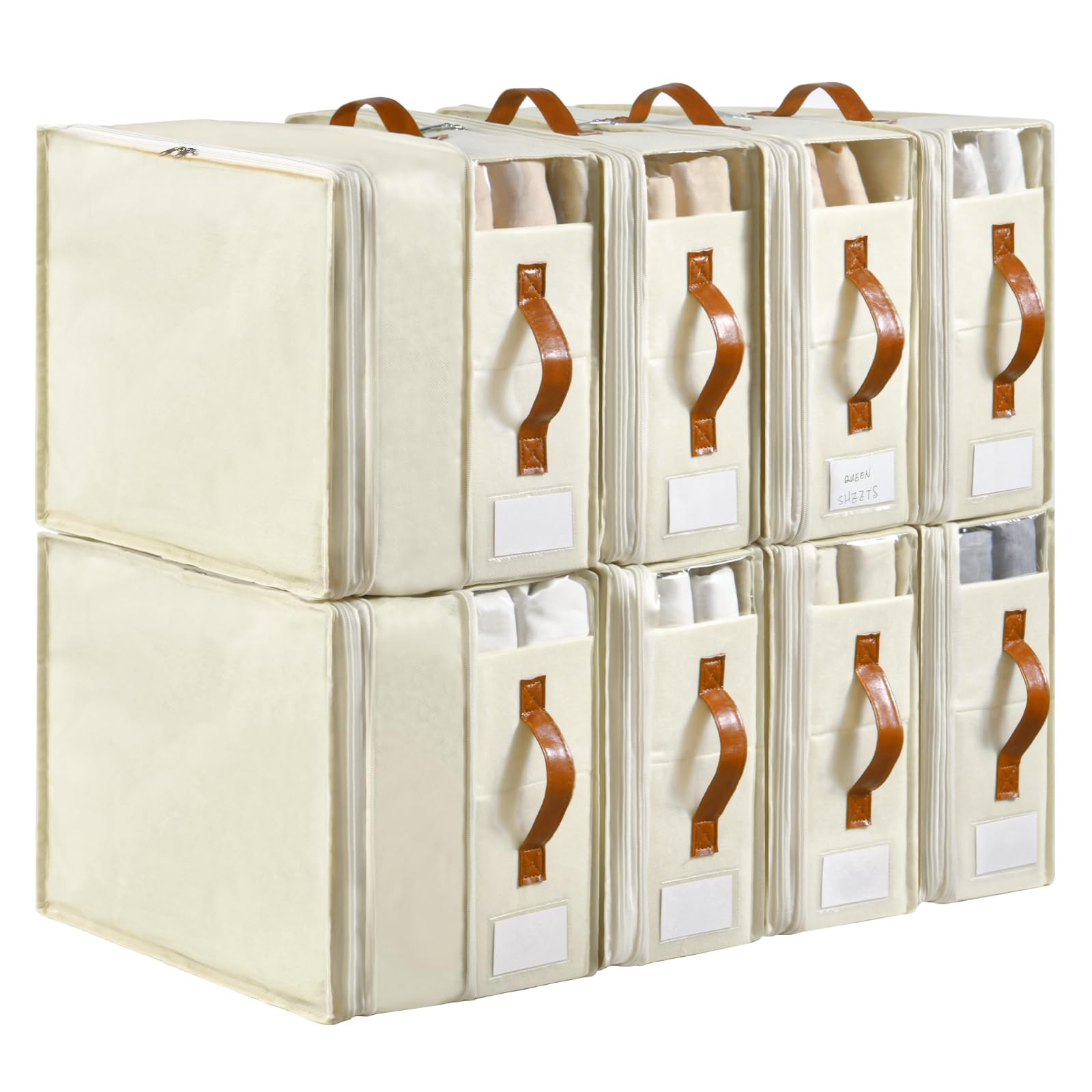 Bed Sheet Organizers and Storage, 8 Pack Linen Closet Organizers with Adjustable Zipper, Foldable... | Amazon (US)