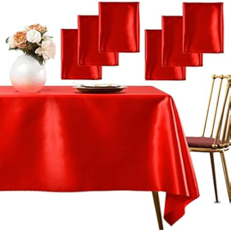Manyshofu Satin Tablecloth 6Pcs Long Rectangle Tablecloth - 60 x 84 Inches, Red Tablecloth Satin Tab | Amazon (US)