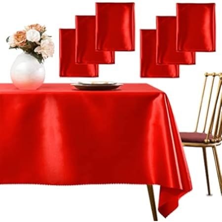 Manyshofu Satin Tablecloth 6Pcs Long Rectangle Tablecloth - 60 x 84 Inches, Red Tablecloth Satin Tab | Amazon (US)