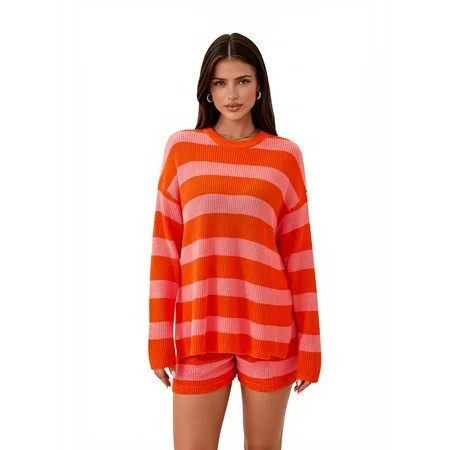 PRETTYGARDEN Women's Multicolor Stripe Set with Sweater and Shorts, Sizes S- XXL | Walmart (US)