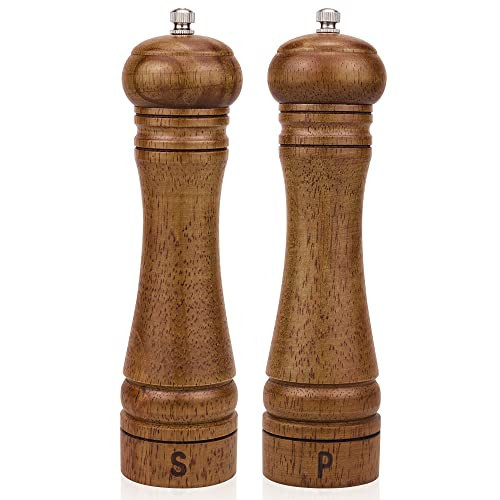 XWXO Wood Salt and Pepper Grinder Set, Salt Mill Pepper Grinder Set, Pepper Mill, Salt Shakers with Adjustable Ceramic Rotor- Oak Wood Pepper Grinder for Your Kitchen 8 inches - Pack of 2 | Amazon (US)