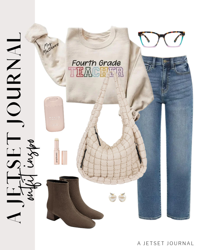 NAZENTI’s personalized teacher sweatshirt pairs well with KDF cuffed straight-leg jeans, too. Wear these Coutgo ankle boots and grab this quilted tote bag to style this look. Apply this goop Beauty Clean Lip Balm and don’t forget your Roame Cloud 999 hand sanitizer spray. 

 #LTKSeasonal #LTKSaleAlert #LTKTravel