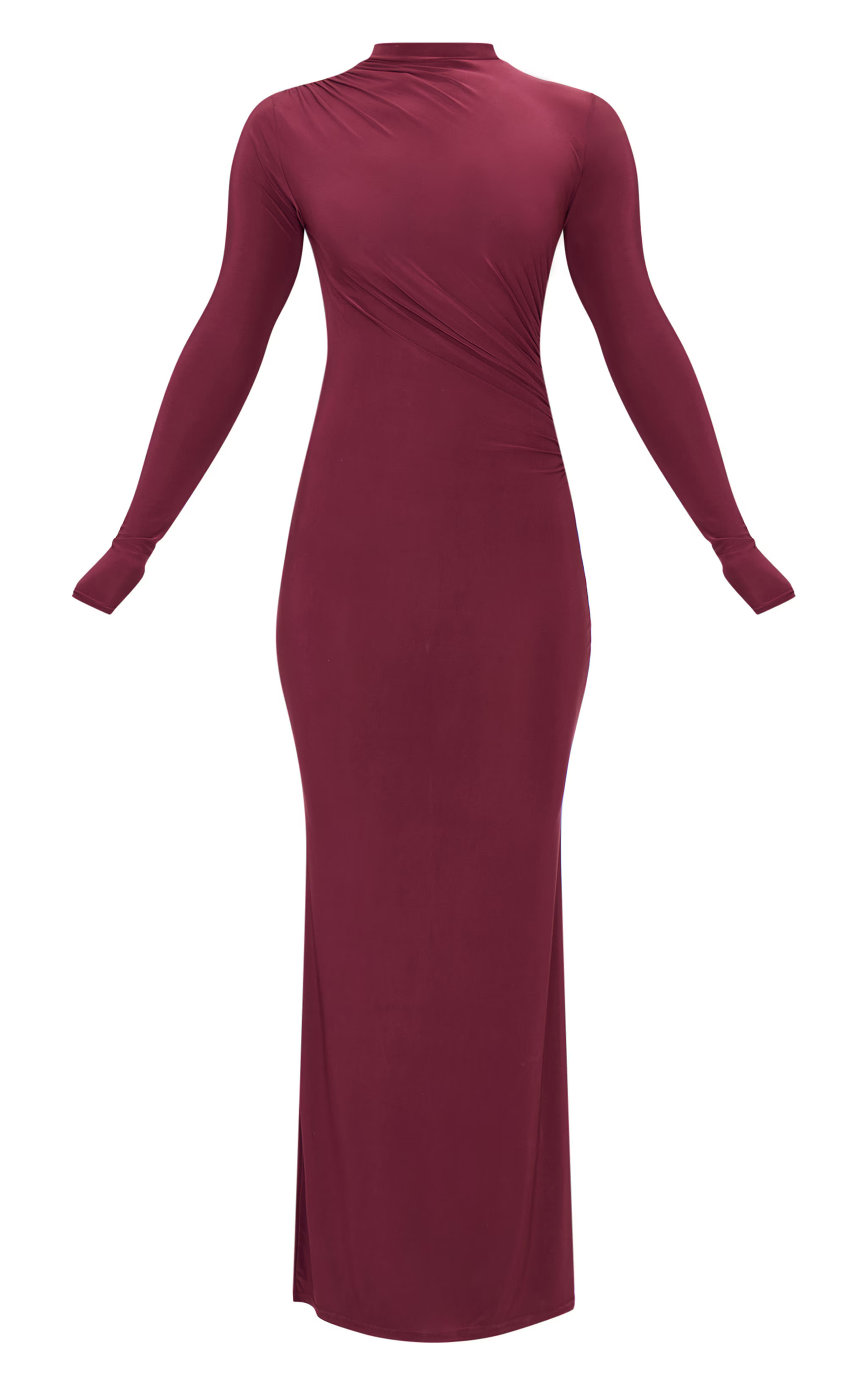 Robe longue moulante bordeaux à manches longues | PrettyLittleThing (FR)