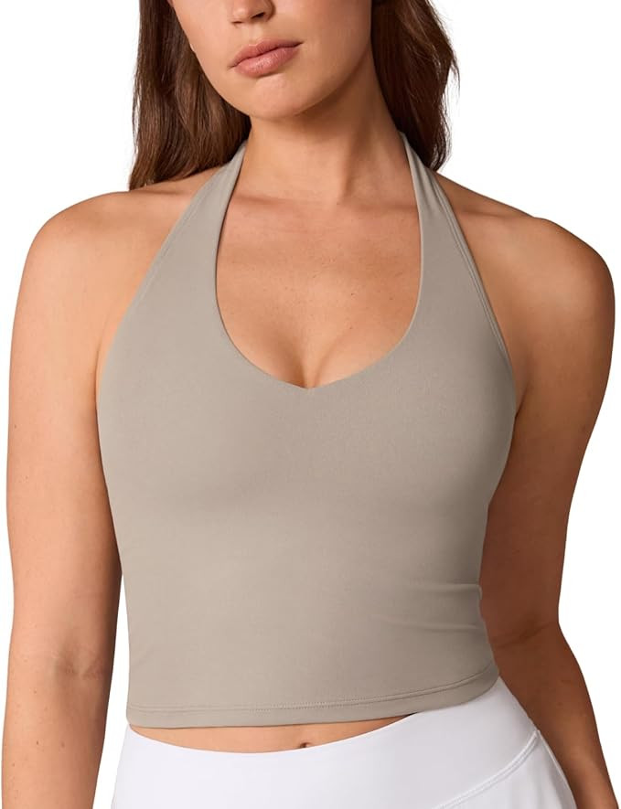Hugcurve Halter Longline Sports Bras for Women V Neck Padded Yoga Workout Crop Tank Tops with Bui... | Amazon (US)