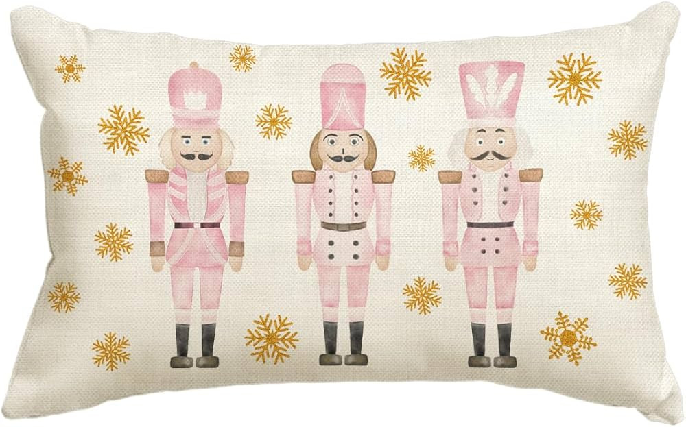AVOIN colorlife Merry Christmas Pink Nutcracker Throw Pillow Cover, 12 x 20 Inch Winter Holiday P... | Amazon (US)