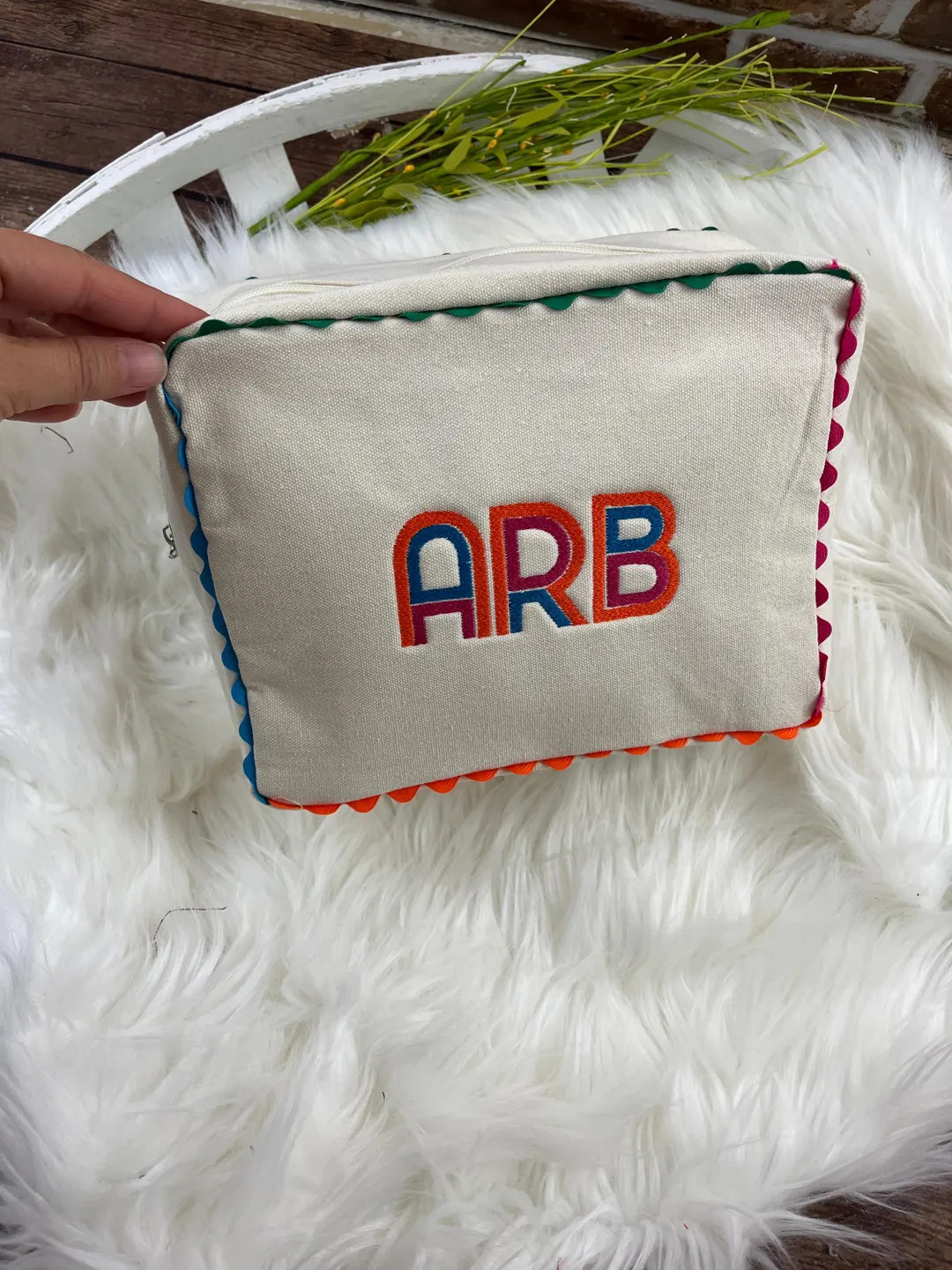 Ricrac Scalloped Cosmetic Bag | Personalized Makeup Bag With Embroidered Initials | Custom Travel... | Etsy (US)