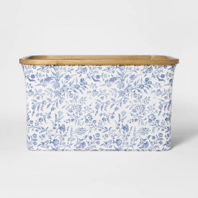 Soft Sided Laundry Basket With Bamboo Rim - Floral Blue - Threshold™ | Target
