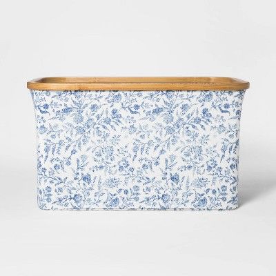 Soft Sided Laundry Basket With Bamboo Rim - Floral Blue - Threshold™ | Target