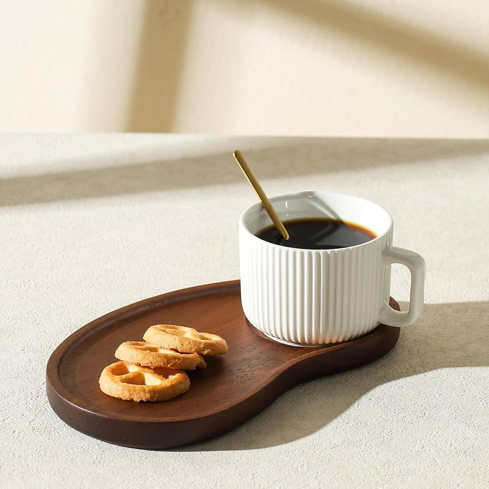 Cappuccino Cup with Wooden Tray for Tea/Coffee Break, Ceramic Coffee Mug with Acacia Serving Sauc... | Amazon (US)
