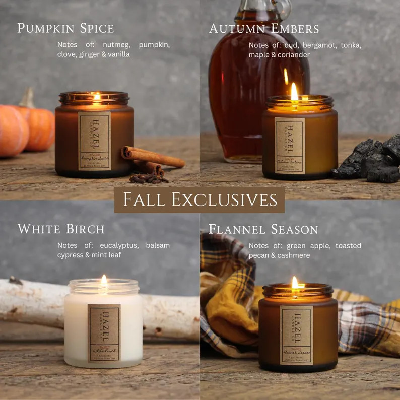 Fall Scent Sample Set / 4, 4oz Candles / Gift Set / Fall Candles / Discovery Set / Soy Candles Ha... | Etsy (US)