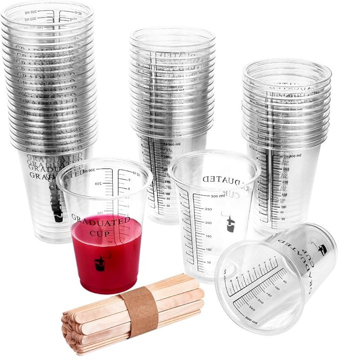 WXJ13 50 Pack 10 OZ Clear Disposable Plastic Graduated Cups Epoxy Resin Mixing Cups with 50 Pack ... | Amazon (US)