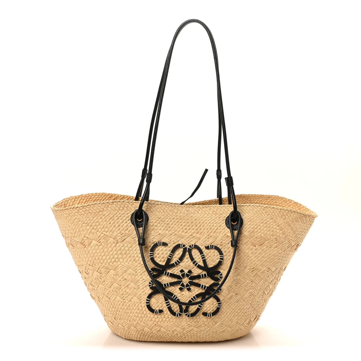 Loewe Calfskin Raffia Paulas Ibiza Medium Anagram Basket Tote Bag Natural Black 1836738 | FASHIONPHILE (US)