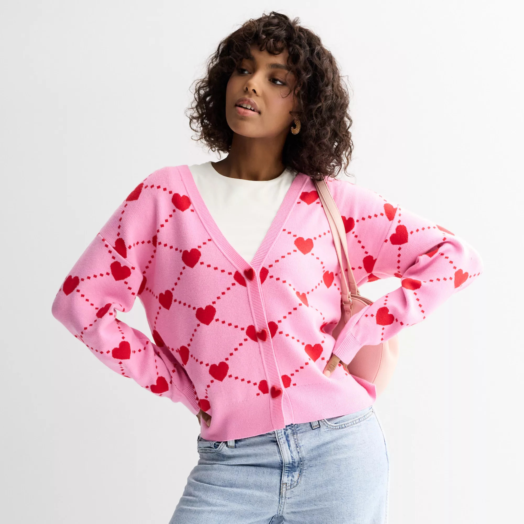 Juniors' FOREVER & EVER Long Sleeve Heart And Bow Button Front Sweater | Kohl's