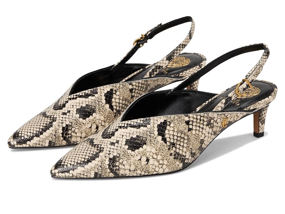 Vince Camuto Kylien Slingback Kitten Heel Pumps Women's Shoes Black/Cream/Black : 6.5 M, Leather/Suede | Zappos