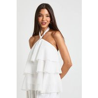 boohoo Women's Chiffon Tiered Halterneck Top in Ivory | Size: 10 | boohoo (US & Canada)