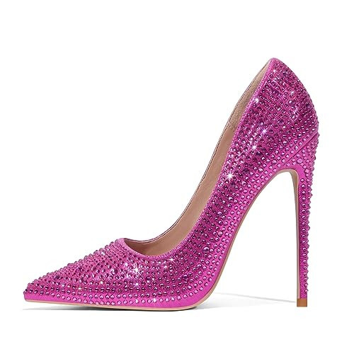 Elisabet Tang Women Pumps, Pointed Toe High Heel Glitter Rhinestone Heels Sparkly Prom Shoes Stiletto Hot Pink Rhinestone Glitter Size 9.5 | Amazon (US)