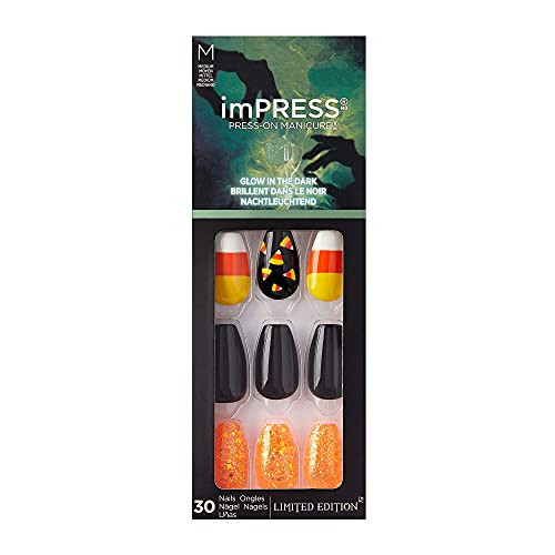 Kiss imPRESS Press on Manicure Halloween Nails - Black Wand, Medium Length, Coffin Shape, 30 Fake Nails | Amazon (US)