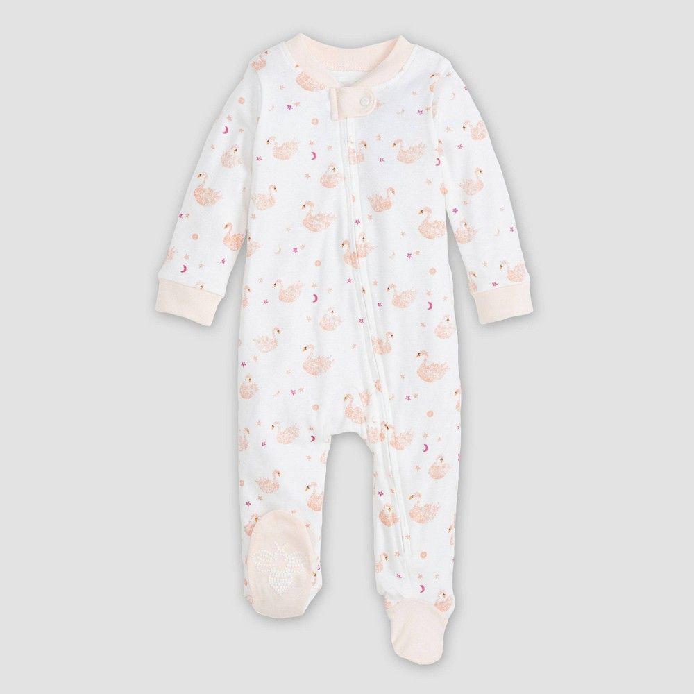 Burt's Bees Baby Baby Girls' Organic Cotton Graceful Swan Sleep N' Play - Pink 0-3M, Girl's, Pink Wh | Target
