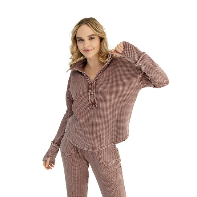 Hard Tail Women's V-Neck Washed Thermal Polo Pullover | Walmart (US)