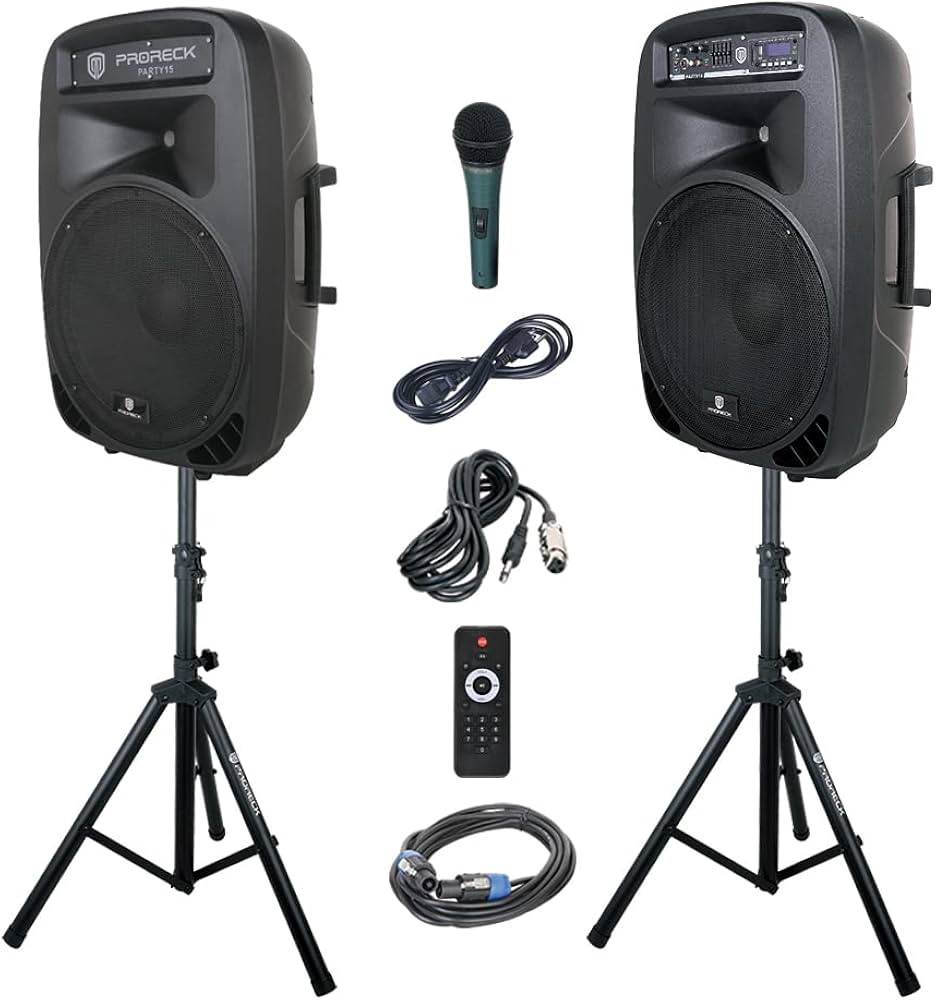 PRORECK Party 15 Portable 15-Inch 2000 Watt 2-Way Powered PA Speaker System Combo Set with Blueto... | Amazon (US)