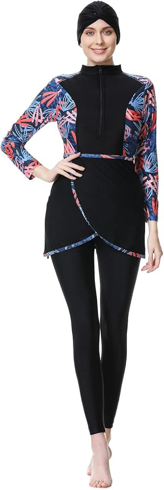 IBAKOM Islamic Swimsuit for Women Long Sleeve Muslin Modest Bathing Suit Three Piece Full Body Bu... | Amazon (US)