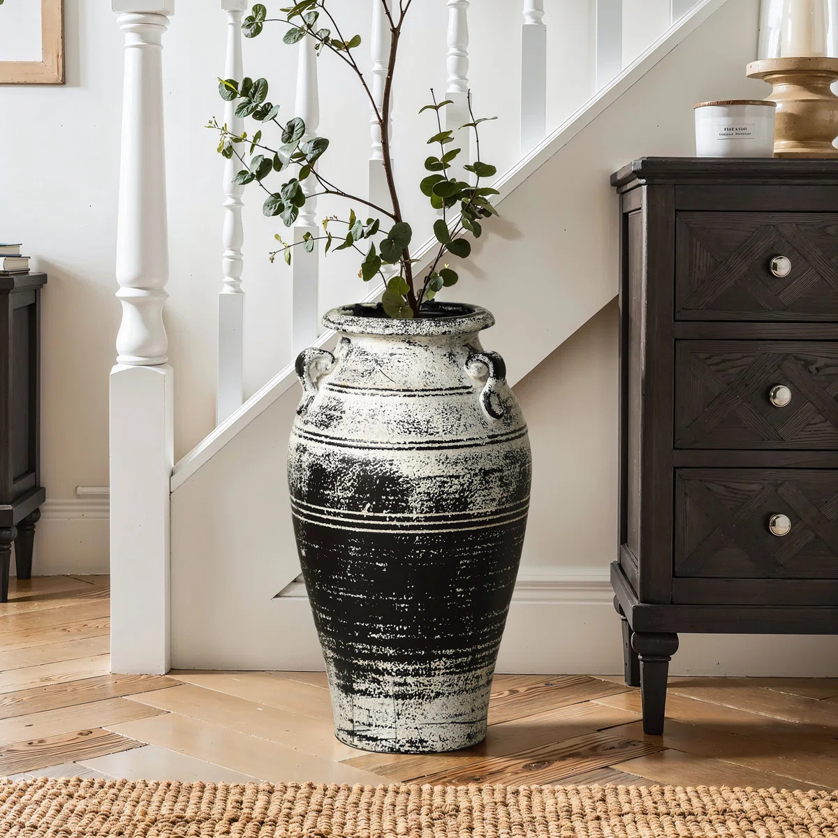 18.3" H Black and White Distressed Earthenware Floor Vase | Wayfair North America