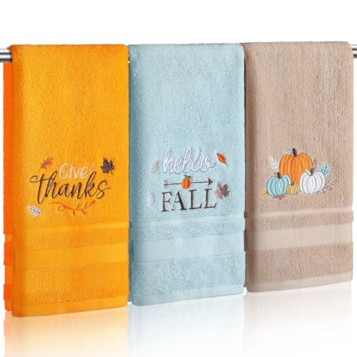 SmoothNovelty 3 Pcs Give Thanks Pumpkin Fall Hand Towels for Bathroom | Amazon (US)