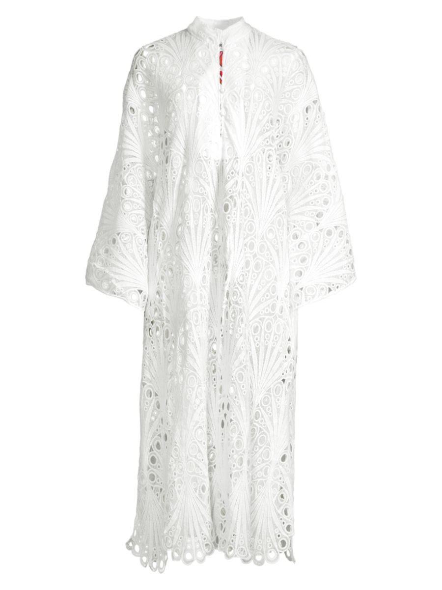 La Vie Style House Lace &amp; Eyelet Caftan Midi-Dress | Saks Fifth Avenue