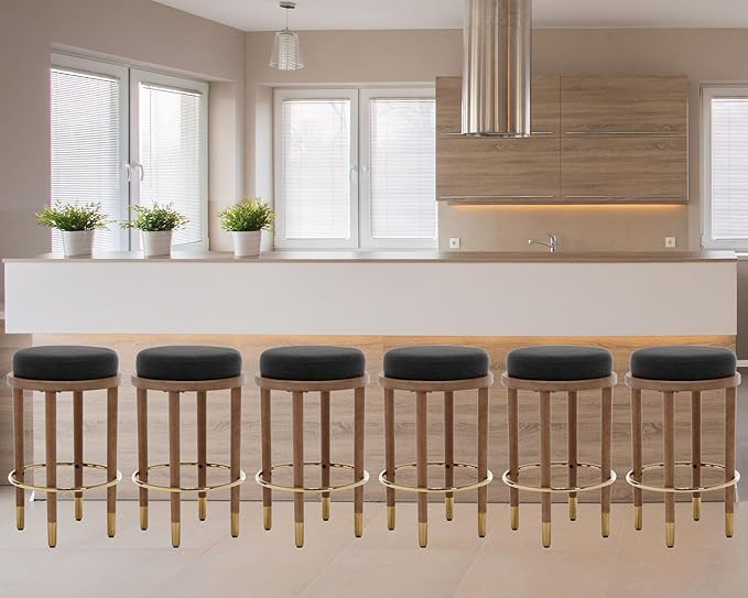 26’’ Rustic Backless Bar Stools with Hardwood Legs, Counter Height Bar Chairs Set of 6, Round... | Amazon (US)