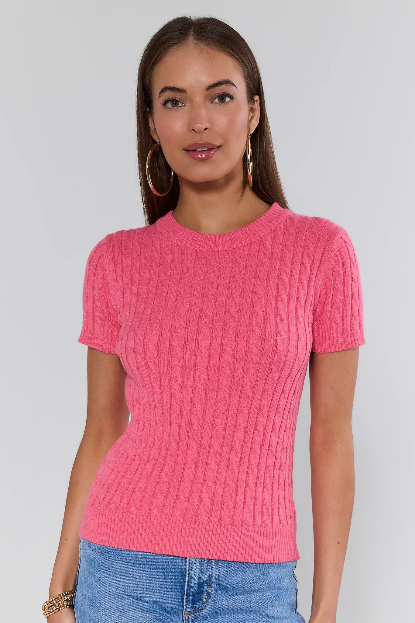 Debbie Pink Cable Knit Top | Avara