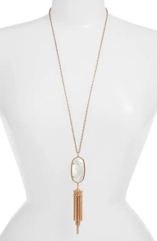 Kendra Scott Rayne Stone Tassel Pendant Necklace in Ivory Mop/Rose Gold at Nordstrom | Nordstrom