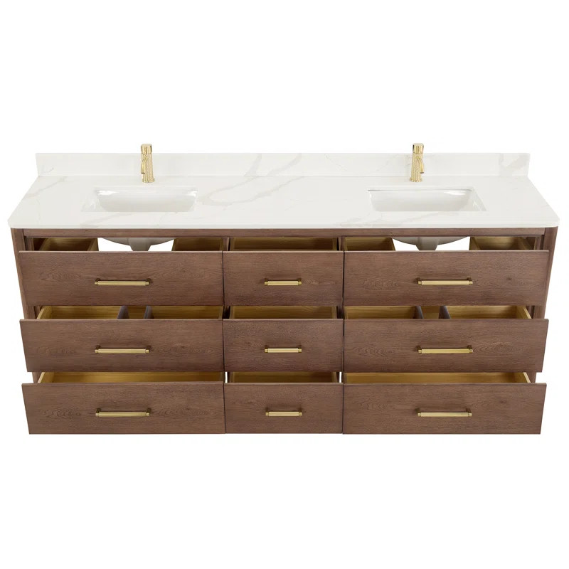 84'' Double Bathroom Vanity with Quartz Top | Wayfair North America