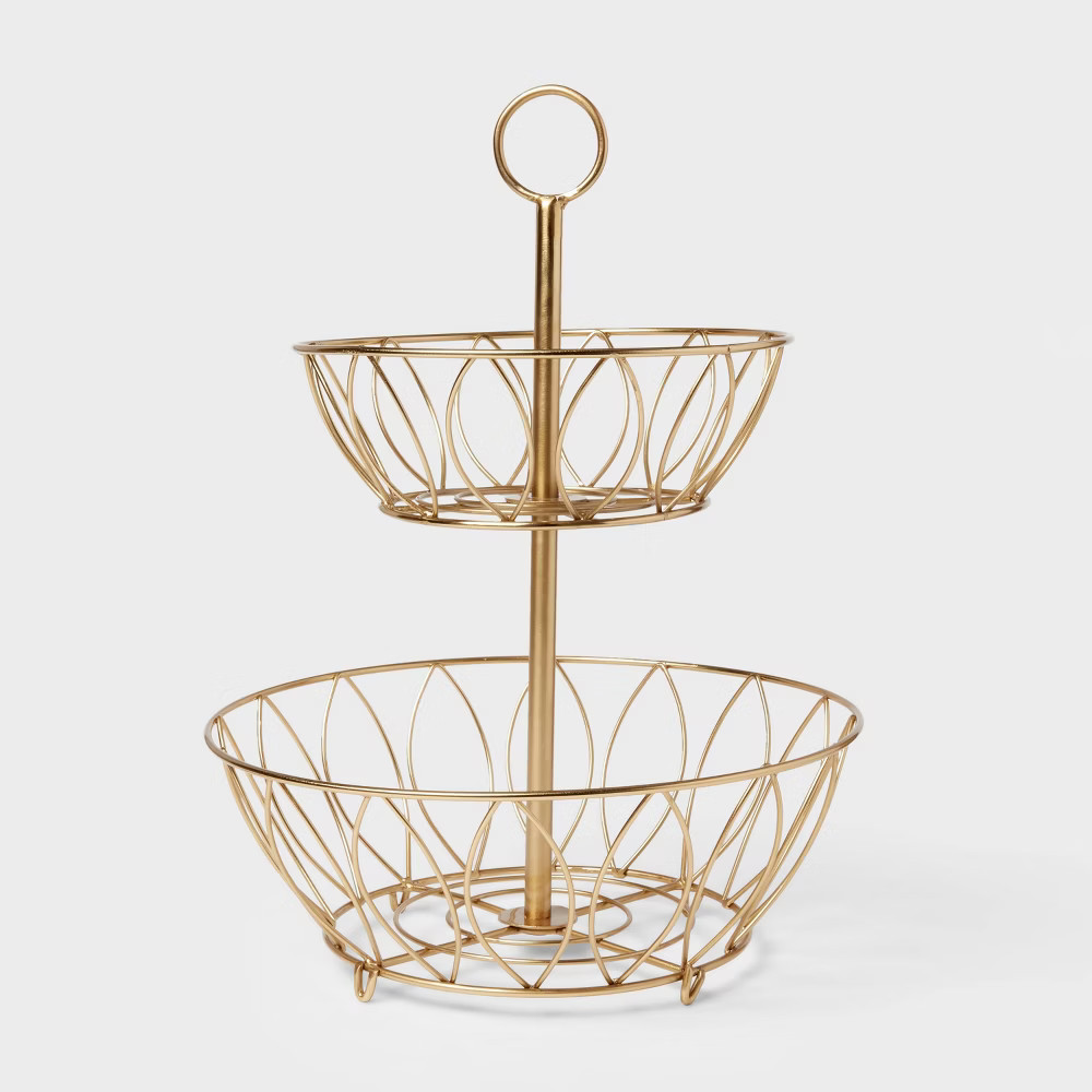 Iron Wire 2-Tier Fruit Basket Gold - Threshold | Target