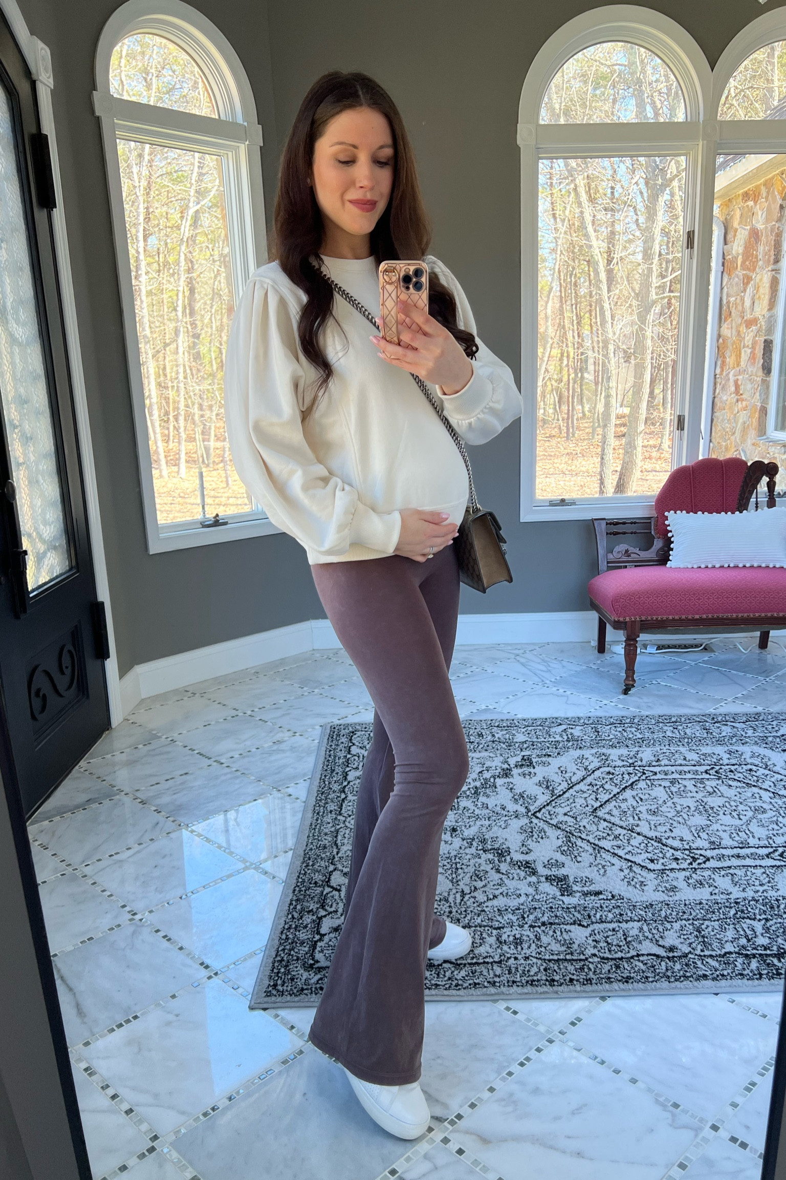 LTK bump, bump pic, bump friendly outfit, pregnancy friendly outfit, 25 weeks pregnant, ootd, pregnancy ootd, pregnant outfit of the day, women’s sweater, tan sweater, tan flare leggings, brown flare leggings, trendy pregnancy, cute bump outfit, neutral wardrobe, vanilla girl aesthetic, neutral outfit, outfit basics, affordable fashion, sale alert, pregnancy outfits, vanilla girl aesthetic, vanilla girl outfit, neutral wardrobe, neutral outfit, affordable fashion, affordable outfit, amazon finds, bougie on a budget, Kate spade wife, aerie outfit, aerie leggings, aerie sweater, white sweater, Gucci bag, it bag, trendy neutral handbag, white target sweatshirt, white pullover, Steve Madden sneakers, white sneakers 

#LTKSale #LTKbump #LTKsalealert