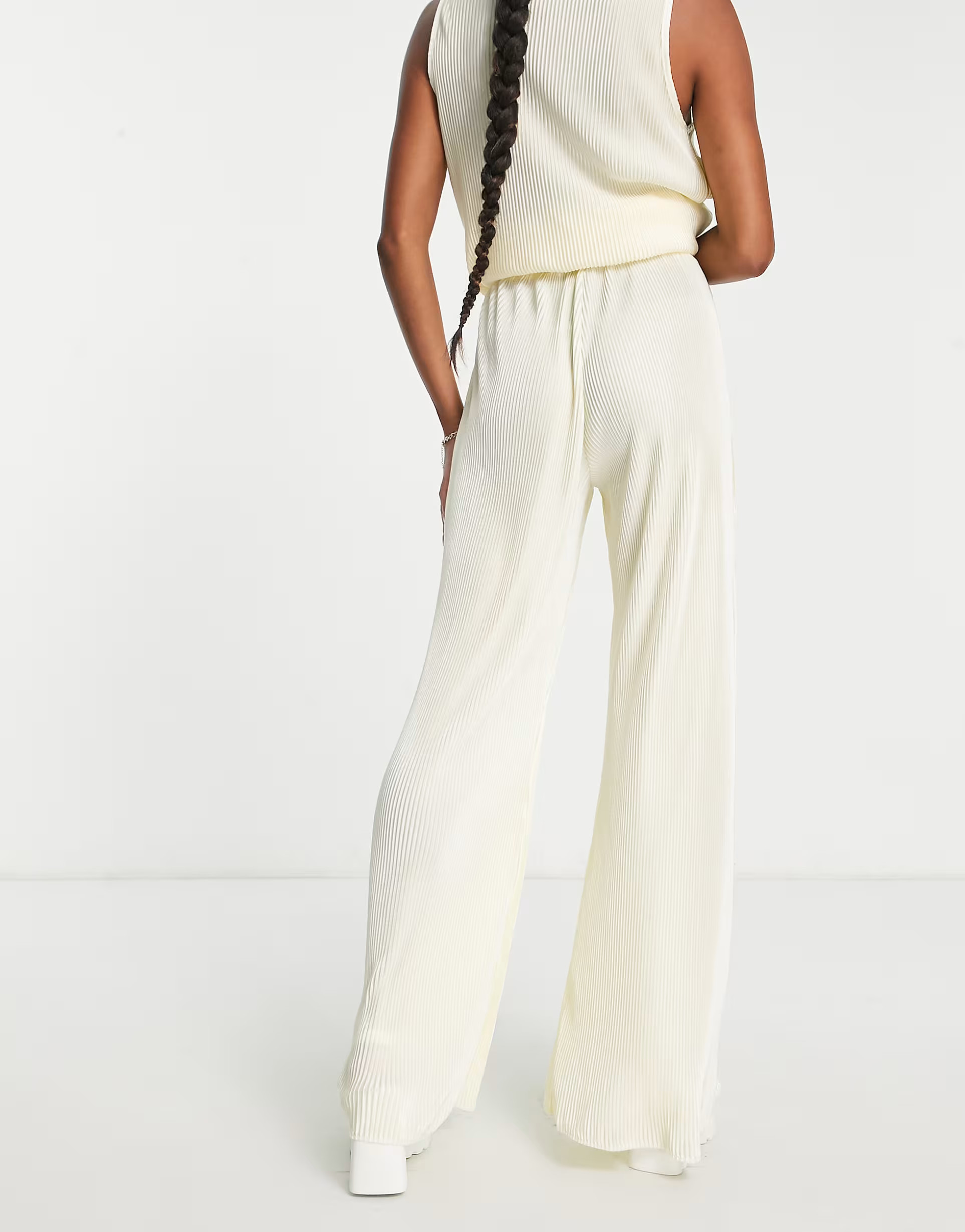 NaaNaa PETITE plisse trouser coord in cream | ASOS (Global)