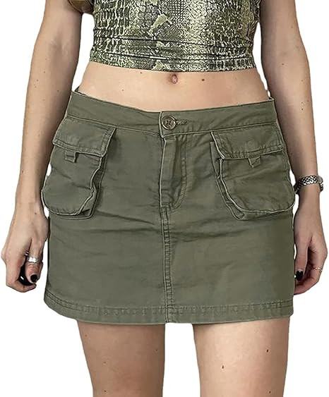 Tooling Denim Miniskirt ins hot Girl high Waist Army Green Bag Hip Skirt Street Punk Denim Mini S... | Amazon (US)
