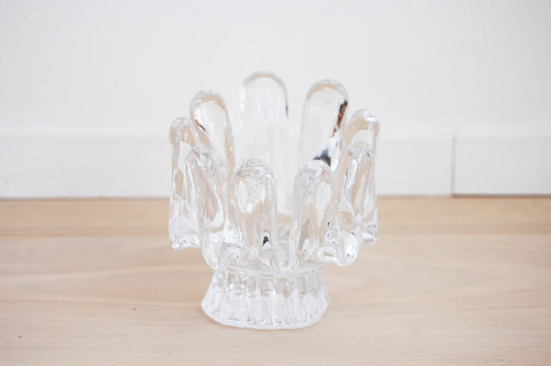 Vintage Kosta Boda Sunflower Crystal Art Glass Candle Votive Holder Goran Warff Made in Sweden - ... | Etsy (US)