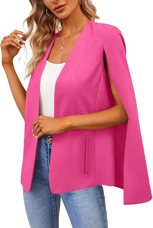 Women's Cape Blazer Split Long Sleeve Open Front Blazer Jacket Business Casual Suit Tops Cardigan... | Amazon (US)