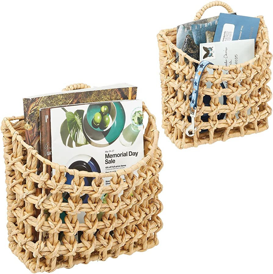 mDesign Woven Hyacinth Hanging Wall Mount Storage Organizer Basket - Rustic Hangable Mounted Mark... | Amazon (US)